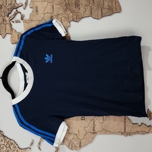 ADIDAS Short Sleeve nave, blue and white cotton top